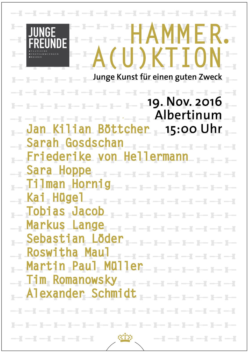 Artist Jan Kyo (formerly Jan Kilian B&ouml;ttcher) participating in the Hammer A(u)ktion at the Albertinum Dresden. A selection of works by Jan Kyo presented at the Staatliche Kunstsammlungen Dresden.