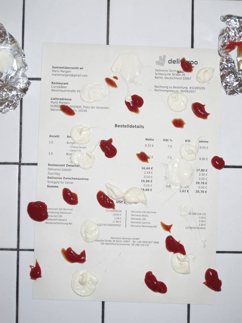 The visual artist Jan Kyo at the Kunst Pavillon Berlin. The artist formerly known as Jan B&ouml;ttcher presents drawings in the context of bills.