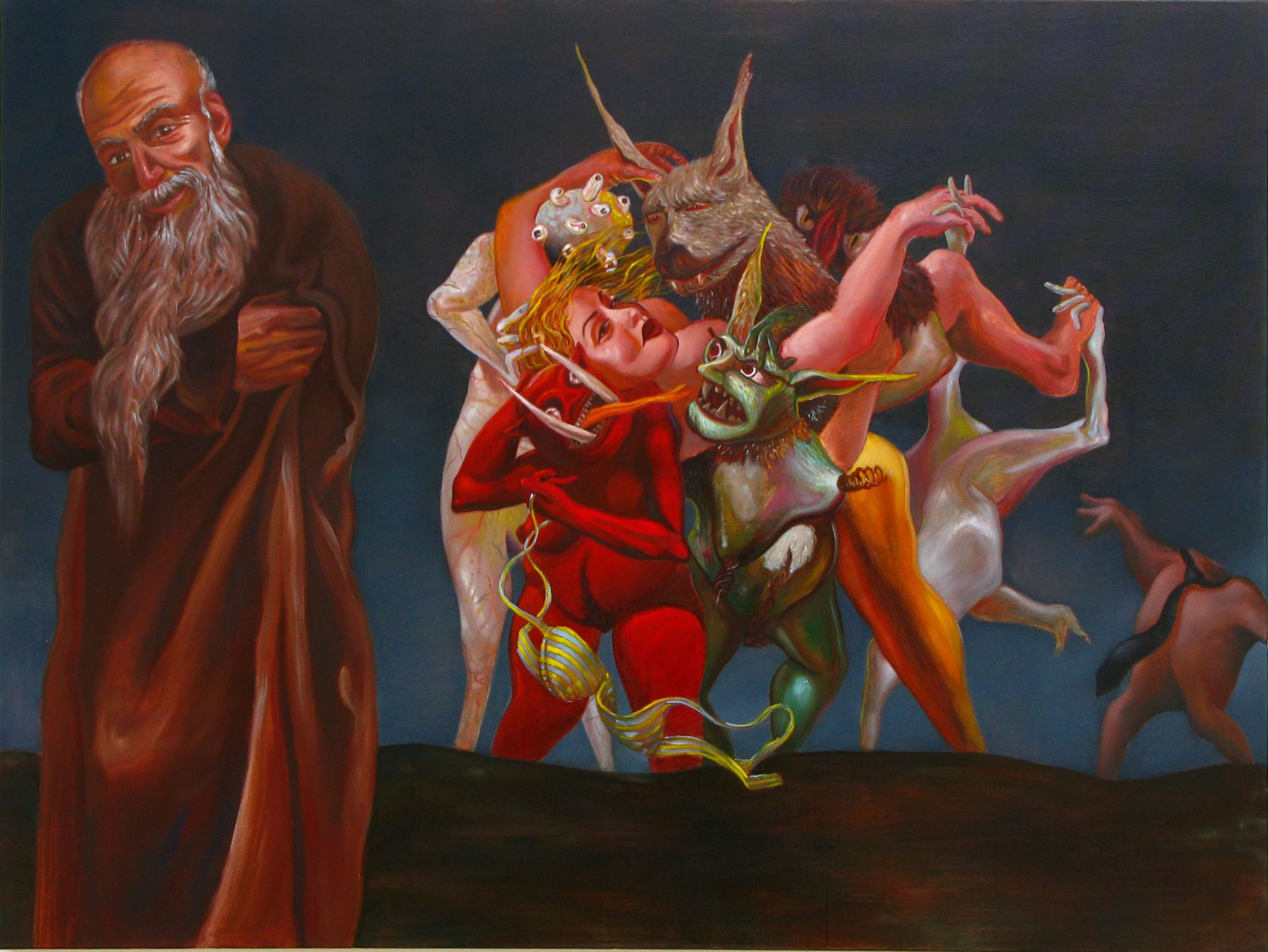 "Antonius" by Jan Kyo: An exploration of the human condition and social structures. A large-scale oil painting bridging classical iconography and abstract social scripts.